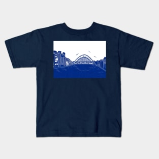 Newcastle Gateshead Quayside Linocut | Tyne Bridge | Baltic Arts | Sage Kids T-Shirt